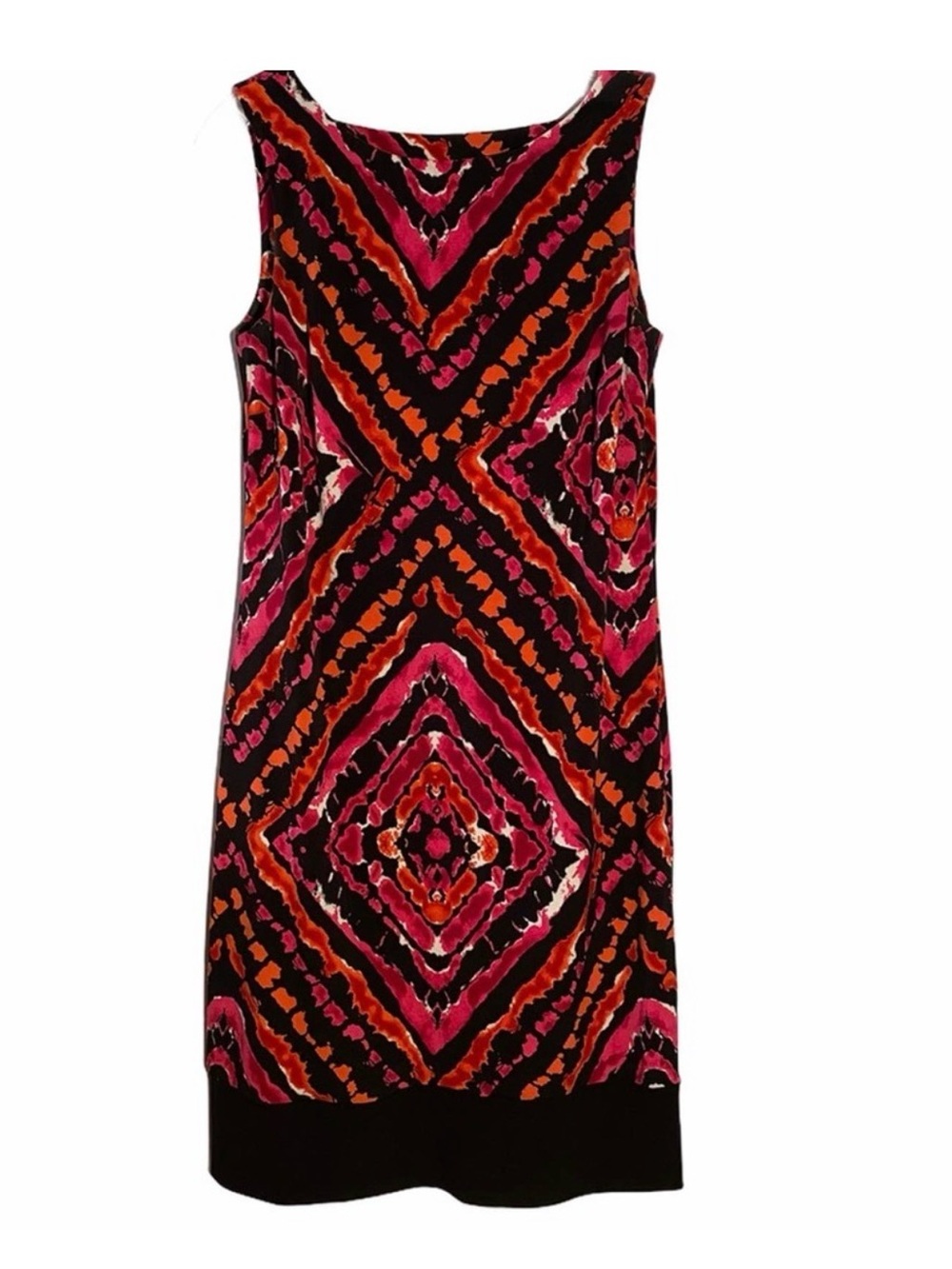 AB Studio Black Pink & Orange Geometric Sleeveless Shift Dress